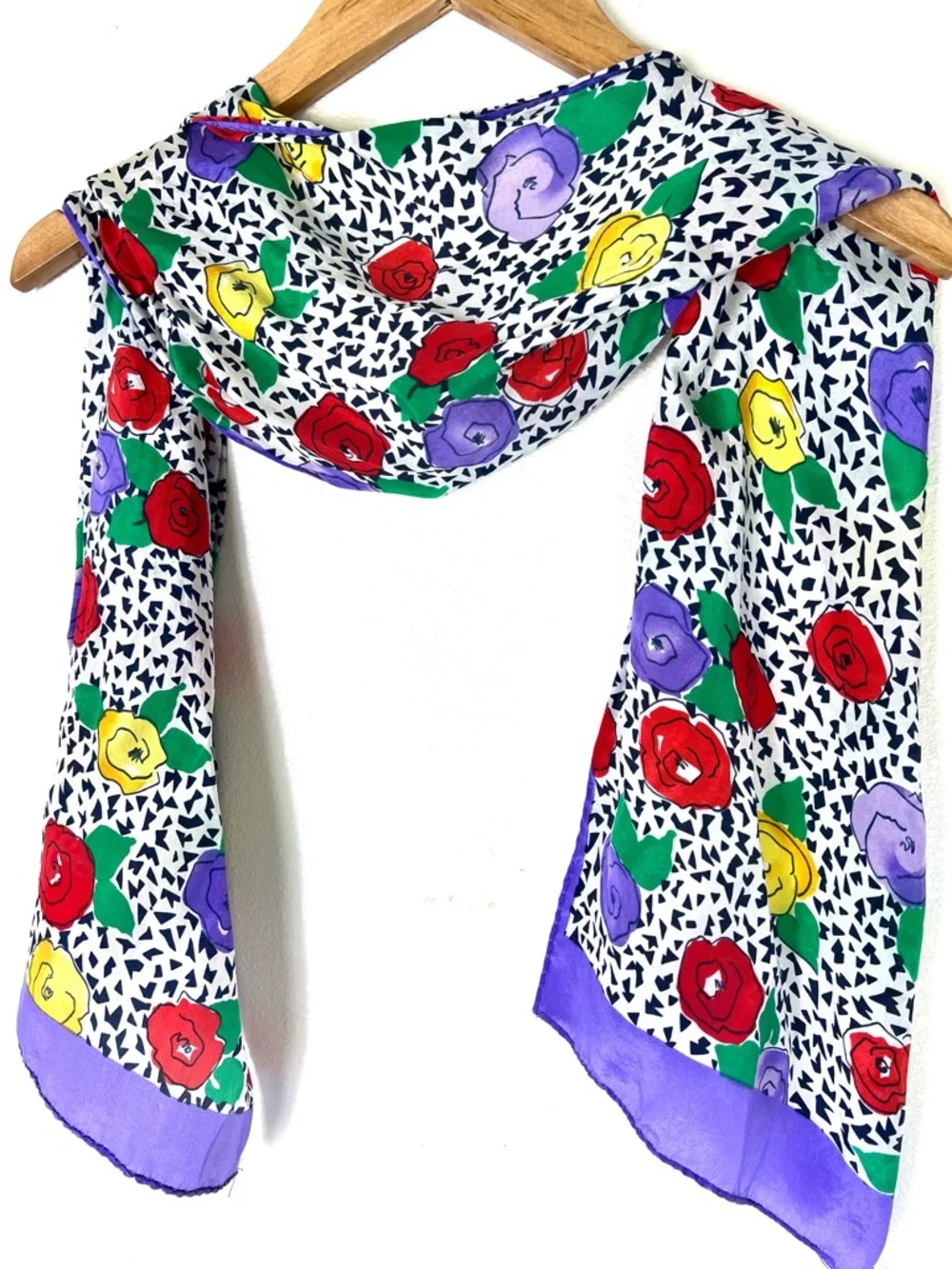 Barr Beards Vintage 90s 100% Silk Floral Scarf, Purple Yellow Red Green
